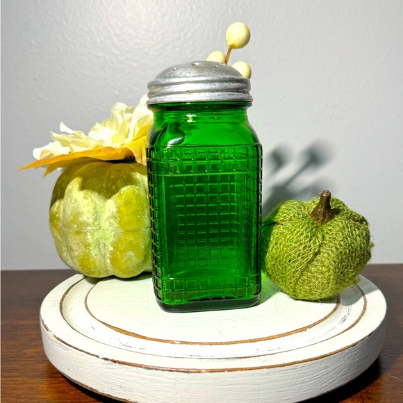 Vintage Other - Vintage Owen’s Green Glass Waffle Print Stove Top Salt Pepper Shaker